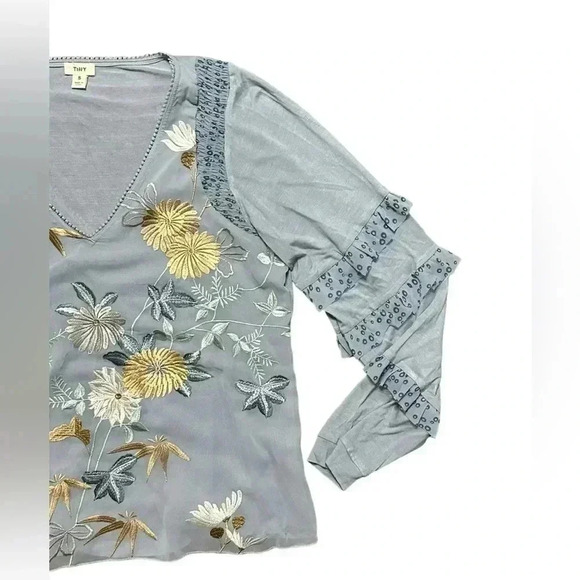 Anthropologie Tiny Frances Long-Sleeve Ruffled Top Embroidered S $118 - Picture 3 of 7